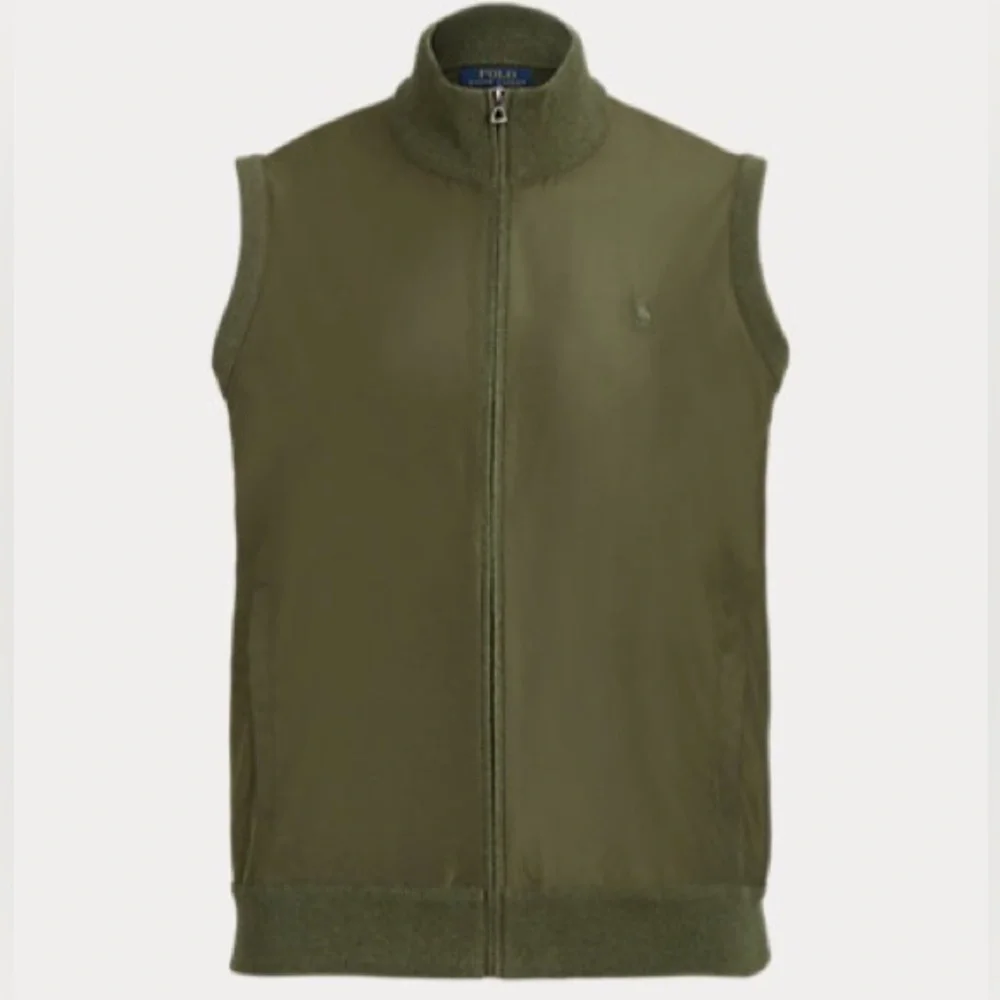 Polo Ralph Lauren Men's Olive Woven Knit Fully Lined Zipper Front Hybrid Vest - Picture 3 of 13